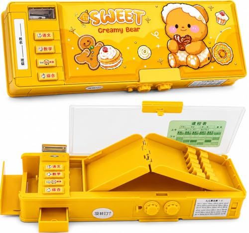 Image of Umadiya Sweet Creamy Bear Compass Stylish Geometry Password Lock Compass Box, Multifunctional Double Sided Compass Box for Kids, Creamy Bear Theme School Return Gifts (Vibrant Cartoon Theme)