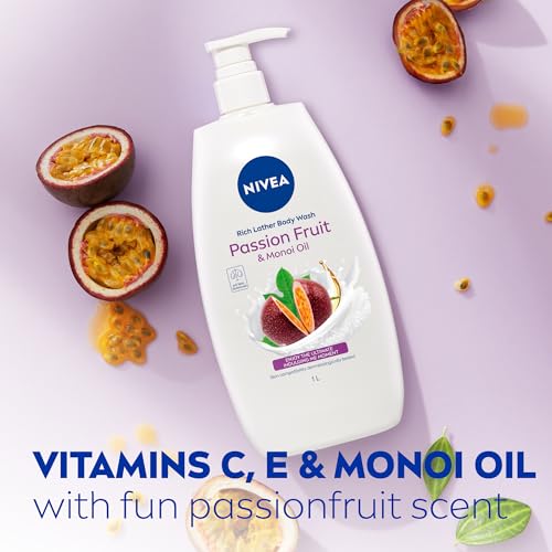 Image of NIVEA Passionfruit & Monoi Oil Body Wash (1L), Rich Lather Shower Gel for Healthy Moisturised Skin, Shower Cream with Fresh Mild Scent for Effective Body Cleansing, detox cleanse, best body wash, soap