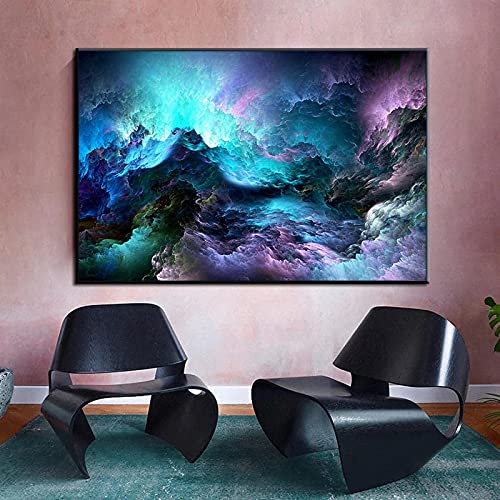 Peinture à l'huile paysage abstrait jaune bleu tableau toile 60x80 cm