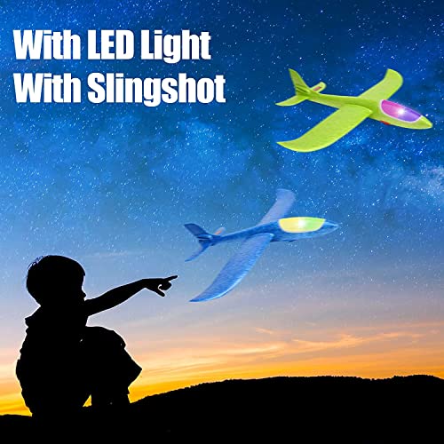 Bootaa 4 Pack Led Light Airplane,17.5" Large Throwing Foam Plane,2 Flight Mode Glider,Flying Toy For Kids,Gifts For 3 4 5 6 7 8 9 Years Old Boy,Outdoor Sport Toys Birthday Party Favors Foam Airplane #TOP2