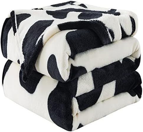 Flannel Fleece Cow Print Blanket King Size - Premium Anti-Static Super Soft Cozy Plush, Lightweight Microfiber Winter Warm Cow Print Throw Blanket for Couch Sofa Bed 90" x 108"(Black Cow King)