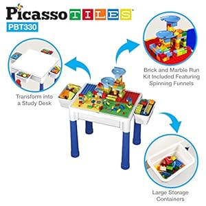 PicassoTiles Kids Activity Center Play Table & Study Desk Set Sandbox Water Tight Container Storage All-in-1 STEM Toy Kit Playset with 331pc Dual Size Building Bricks Construction Blocks Marble Run PicassoTiles Kids Activity Center Play Table Study Desk Set Sandbox Water Tight Container Storage All in 1 STEM Toy Kit Playset with 331pc Dual Size Building Bricks Construction Blocks Marble Run