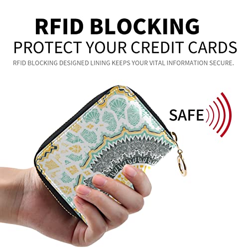 Hand drawn Ethnic Gold Mandala Arabic, Indian, Turkish and OttomanGrey Credit Card Coin wallet, RFID Blocking Compact Women Leather Card Holder, Key Change Organizer, Zipper Purse Clutch Pouch2