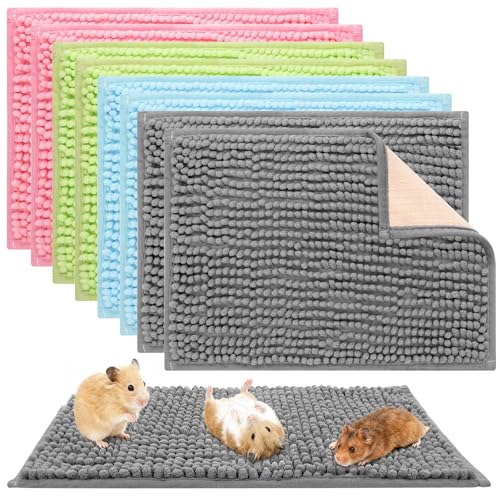 Prospura 8 PCS Guinea Pig Cage Liner 16x12 Inch Washable Fleece Blanket Rabbit Bedding Mats Rabbit Reusable Bedding for Small Animal Pee Pads(Gray Green Pink Blue)