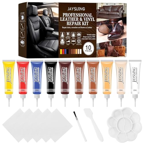 MCTNCT Kit de Reparación de Cuero Juego de Reparación de Cuero de 10 Colores Kit de Reparación de Cuero y Vinilo para Sofás, Asientos de Automóviles, Zapatos, Abrigos,Reparación de Arañazos