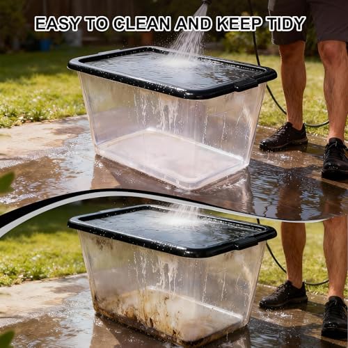 Image of SIMPLYKLEEN Storage Totes with Lids - Made in USA 14.5-Gallon (58-Quart) 4-Pack Clear Plastic Storage Bins with Black Lids Storage Containers Large Storage Boxes Organizer for Home, Office, and Garage