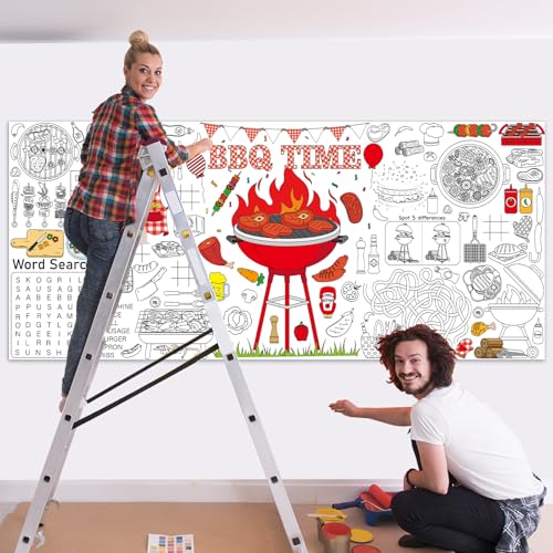 Image of Naozinebi BBQ Giant Coloring Poster Large Coloring Tablecloth Big Paper Sheets Page Baby Q Theme Table Cloth DIY Activity Game Art Crafts Mat Wall Home Party Decoration Supplies
