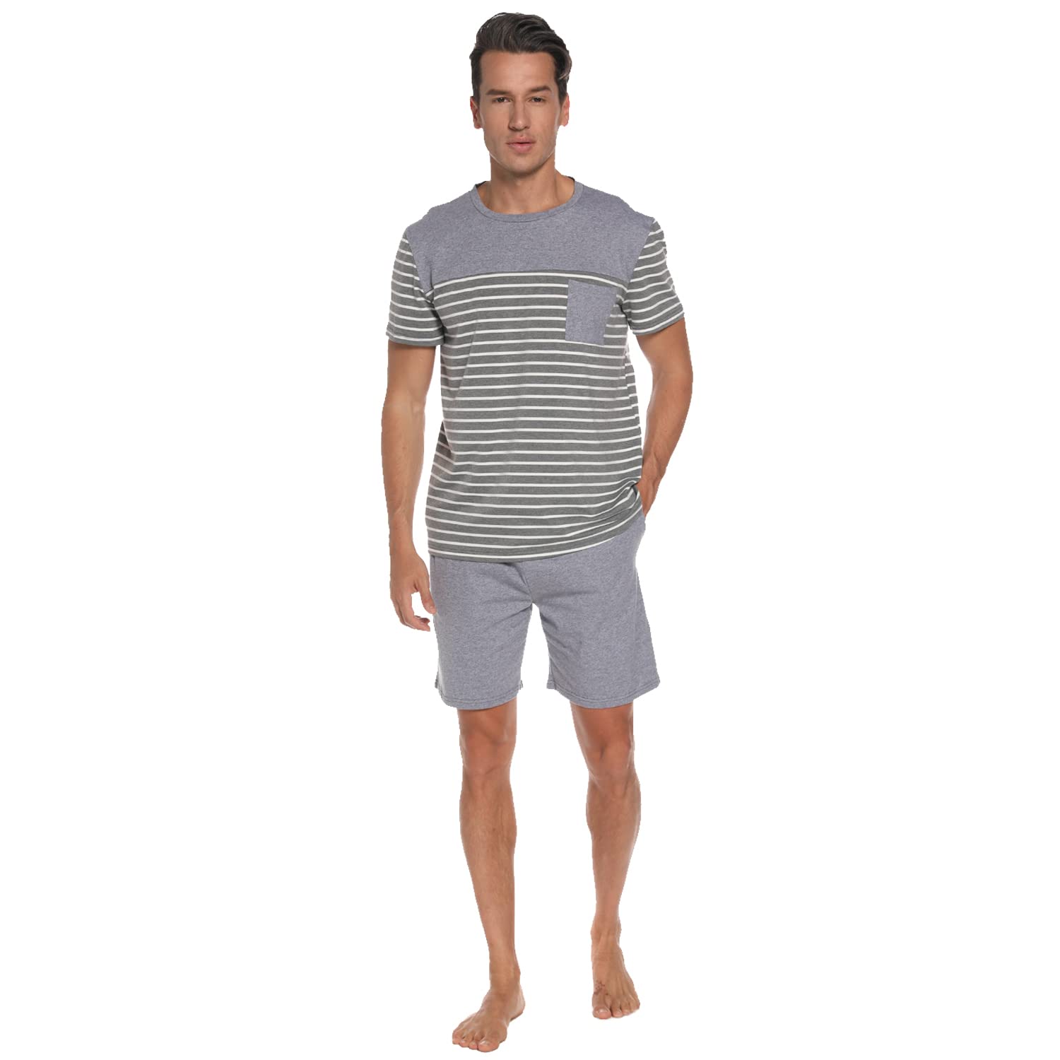 【73%OFF】【399円】 mumisuto メンズ ストライプクルーネック 綿100％ 上下ラウンジウェア