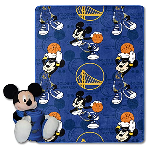 Northwest NBA Golden State Warriors Character Hugger Pillow & Silk Touch Throw Blanket Set, 40" x 50", Mickey Mouse