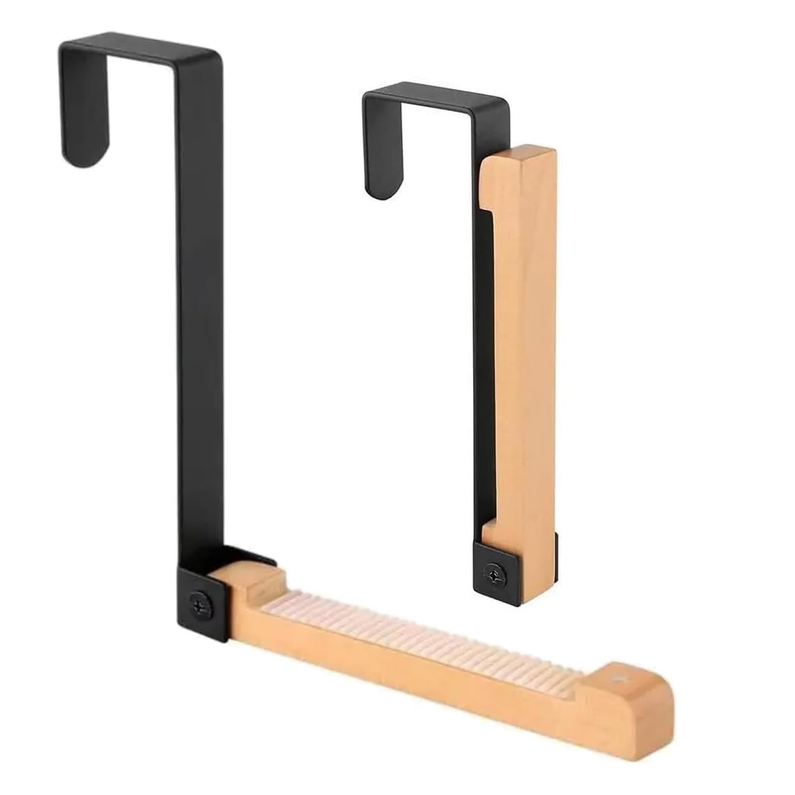 CMANLNYK 2PCS Foldable Over Door Hooks - Over The Door Hanger Foldable with Non-Slip Straps, Metal Coat Hangers for Clothes Bedroom Bathroom, Black
