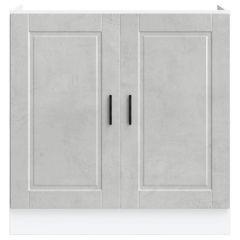 Porto - Mobile sottolavello in legno grigio cemento, 80 x 46 x 81,5 cm, con piedini regolabili, spazio per armadi da cucina e stoviglie