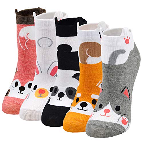 PUTUO Damen Lustige Bunte Socken aus Baumwolle: Witzige Tier Socken Frauen Weihnachtssocken 5 Paare