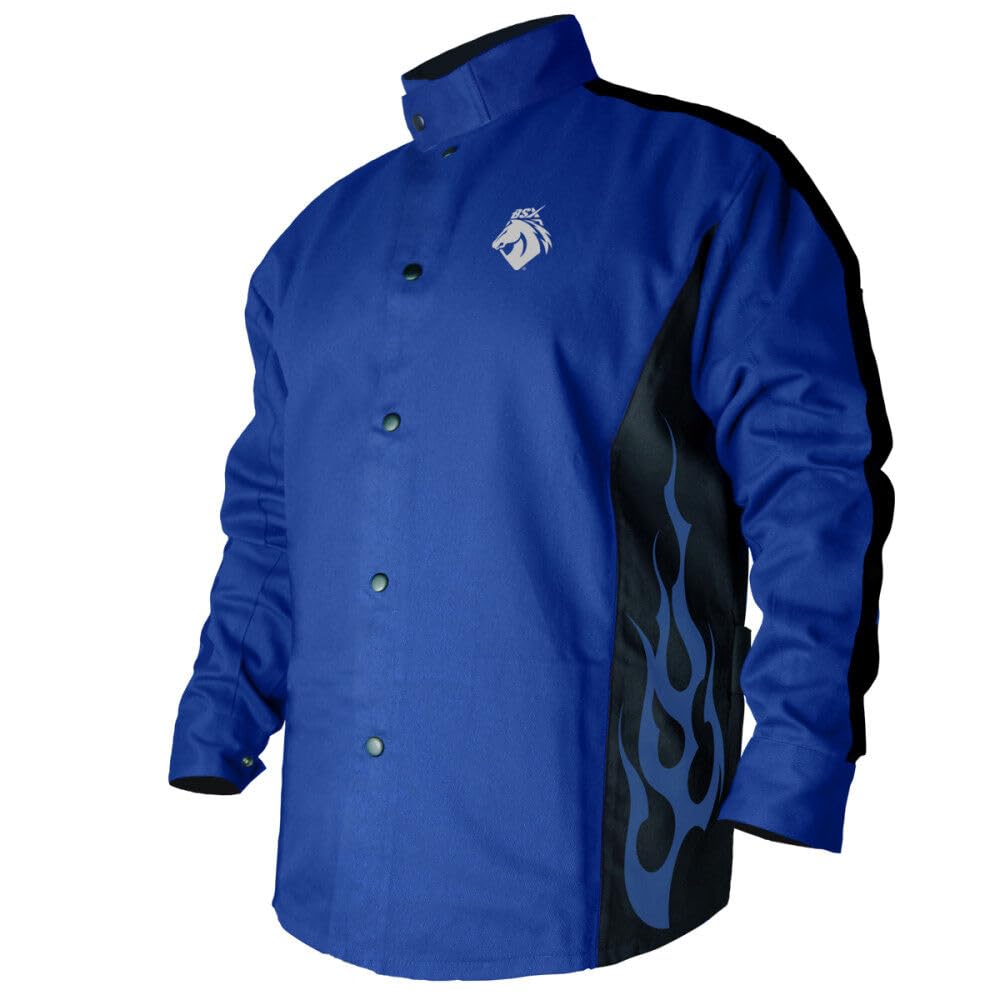 Revco Black Stallion (BXRB9C) BSX 9 oz Contoured Flame-Resistant Cotton Welding Jacket, Welder's Collar, Dual Scribe Pockets, Leather-Reinforced Snaps, X-Large, Royal Blue