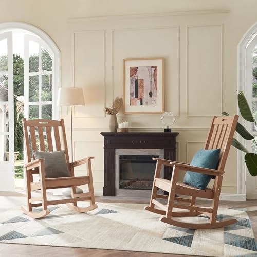Image of Psilvam Oversized Outdoor Rocking Chair, HDPE Porch Rocker (Teak)