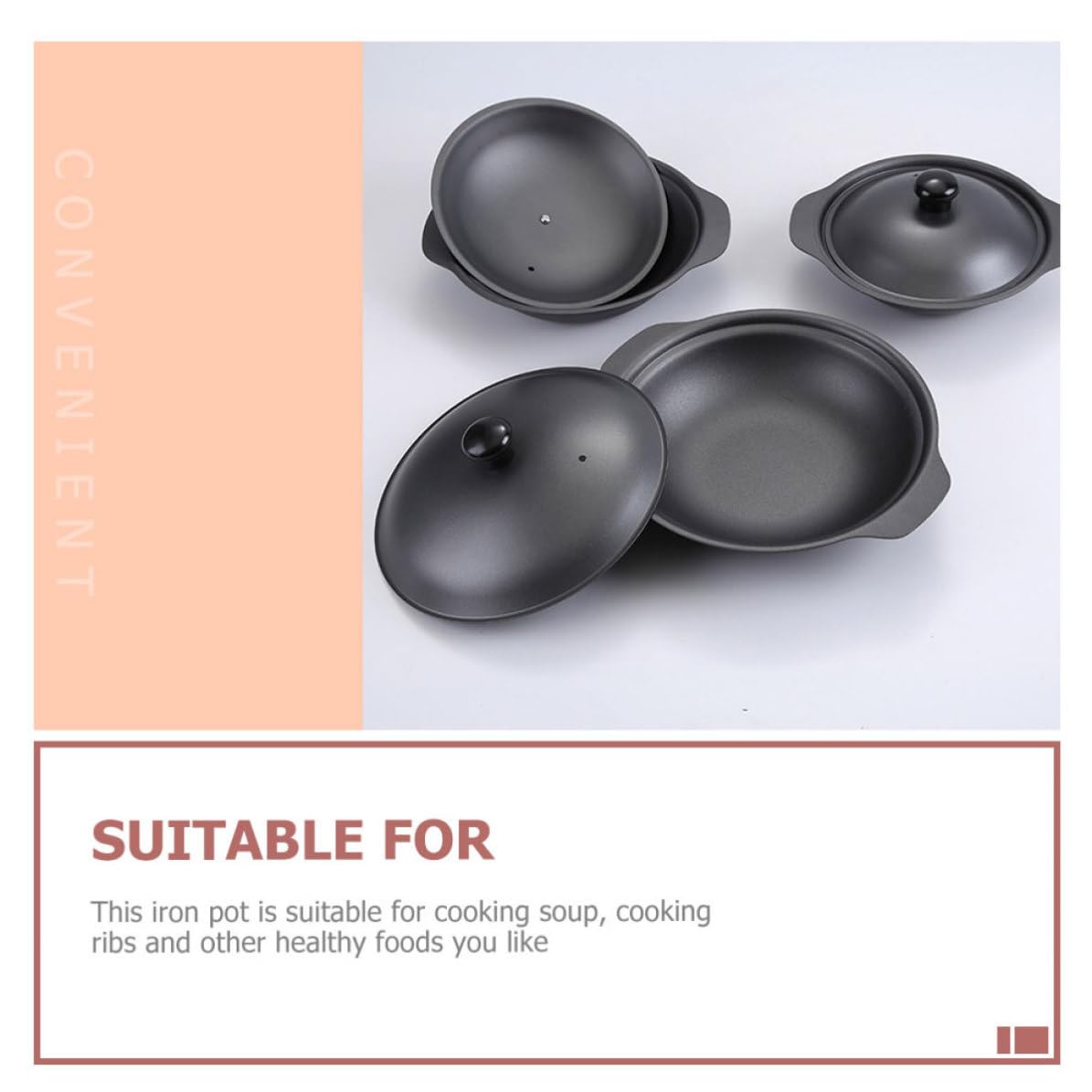 Cazuela de Cocina de Hierro Negro, Fondo Plano, Resistente