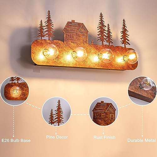 Image of TOCHIC Rustic Bathroom Light Fixtures, 4-Light Western Vintage Vanity Light | Farmhouse Bathroom Vanity Light Over Mirror,Cabinets,Powder Room,Foyer,26 inchL Dimmable Sconces Wall Lighting,Rust Finish