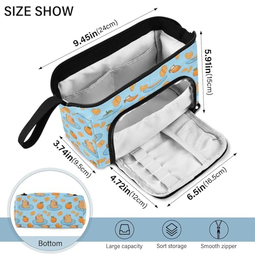Image of Capybara Fruits Blue Print Pencil Case Pouch Big Capacity Pencil Bag Box Organizer Pen Case with Compartmens Stationery Organizer for Girls Boys Women School College Office
