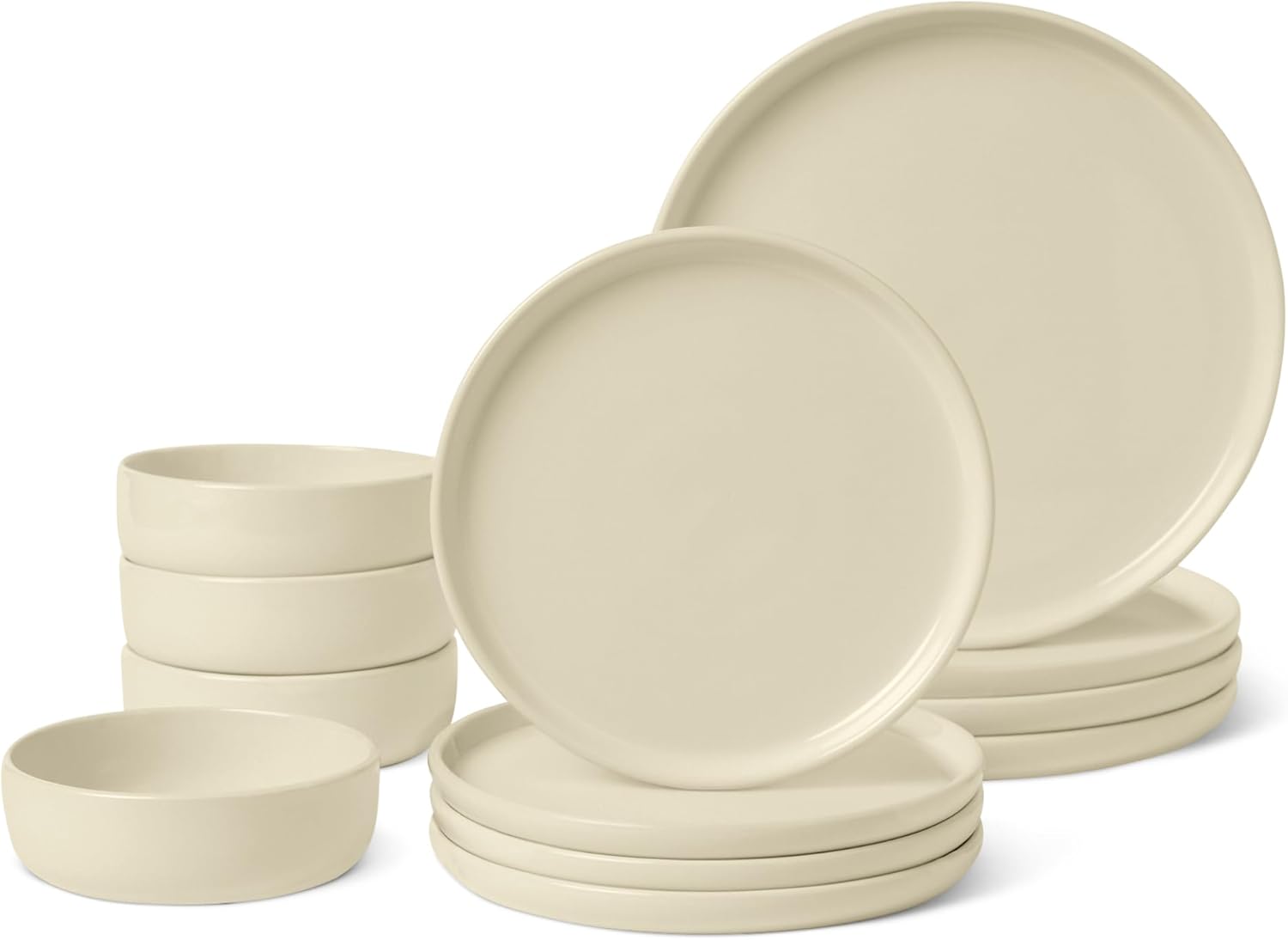 Amazon Basics Glazed Stoneware Dinnerware, Ceramic 12-Piece Set, 4 Full Place Settings, Dishwasher-Safe, Ivory Ivory 12-Piece Dinnerware Set, Service for 4