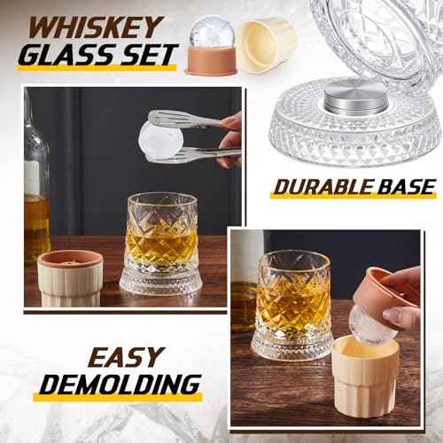 LOYIM 2 Pack 9 oz Spinning Whiskey Glass with Ice Ball Molds, Crystal Rotating Glass 360° Spinning for Scotch Bourbon, Ideal Gifts for Men Father Husband (Gem,Tree) by LOYIM - Used condition - Image 6