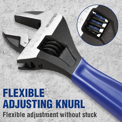 WORKPRO 5-piece Adjustable Wrench Set, 4-Inch & 6-Inch & 8-Inch & 10-Inch & 12-Inch Wrenches, Wide Jaw Black Oxide Wrench, Metric & SAE Scales, Cr-V Steel, for Home, Garage, Workshop - Image 5