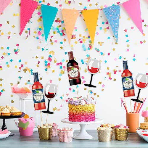 Image of Wine Tasting Party Centerpiece Sticks,Wine and Goblet Table Toppers,Anniversary Party Decoration, Bachelorette Party Centerpiece Sticks.Set of 16
