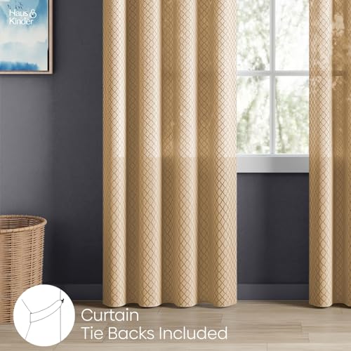 Image of haus & kinder Jacquard Sheer Door Curtains 7 Feet Long Pack of 2 Door Curtains, 7 Feet Curtains for Door, (Abstract Geometric Design, Sandstone Weave, 114x213cm)