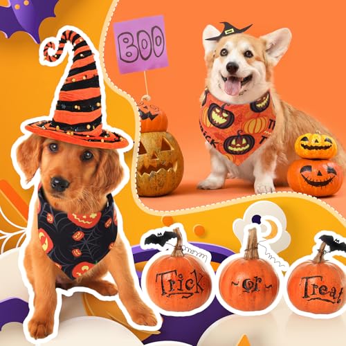 Image of Abbylike 50 Pcs Halloween Dog Bandanas Bulk, Pumpkin Ghost Bat Skull