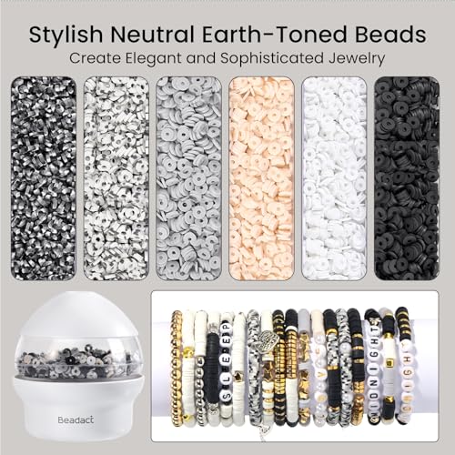 Image of Beadact Bead Spinner for Bracelet Making Kit, 3 Boxes Black White & Gold Clay Beads with Bead Spinner, Friendship Bracelet Making Kit for DIY Crafts with Spacer Beads and Charms,Gift for Bead Lovers