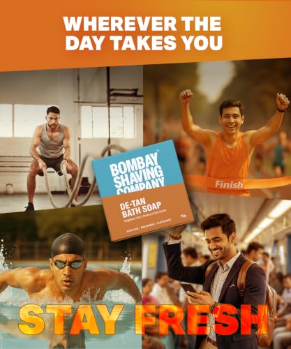 Image of Bombay Shaving Company De-Tan Soap Pack of 3 | Kojic Acid, Niacinamide & Glutathione | Tan Removal & Skin Brightening Soap | Bath Soap for Men and Women | 75g X 3