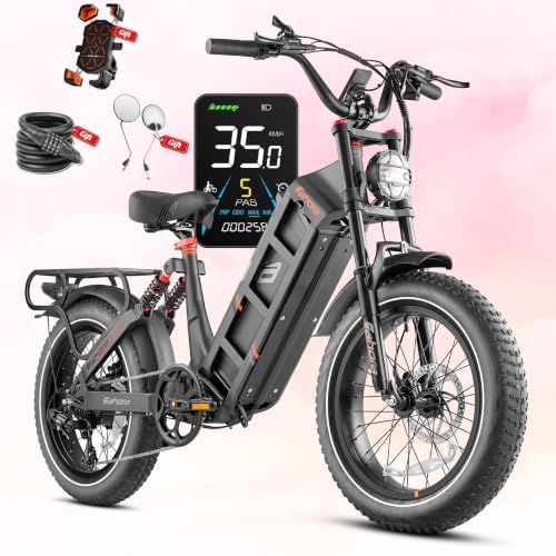 eAhora 2025 Juliet 31Mph Electric Bike for Adults Peak 1200W Ebike 48V/60Ah 100-200Miles Long Range E Bikes 20' Fat Tires Full Suspension Electric Bicycle Black