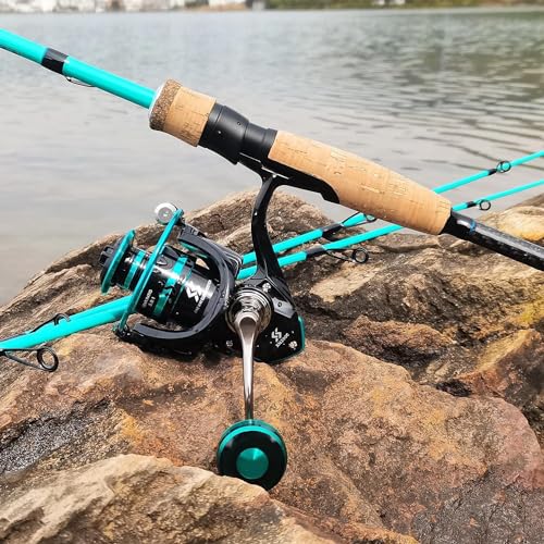 Sougayilang Fishing Rod and Reel Combo, Stainless Steel Guides Fishing Pole with Spinning Reel Combo for Saltwater and Freshwater-Turquoise-6.9ft & 3000