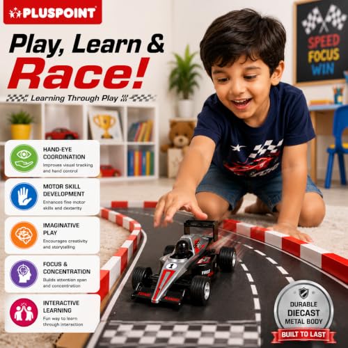 Image of PLUSPOINT F1 Racing Diecast Metal Car | Pull Back Formula Racing Car Model with Alloy Body | Mini Collectible High-Speed Racing Vehicle Toy for Kids Boys & Girls Age 3+