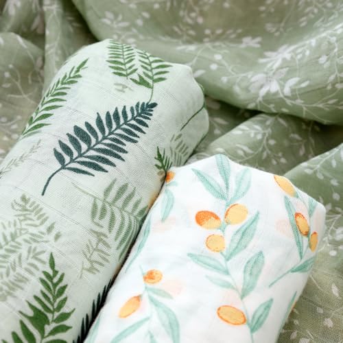 Image of Muslin Swaddle Blankets for Baby Boys and Girls,3 Pack Breathable Soft Receiving Blanket,Large 43.3X 43.3 inches,Newborn Essentials Must Haves (Leaves)