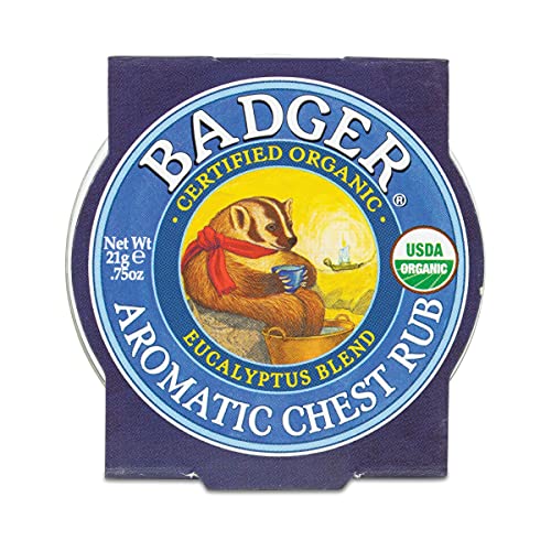 Badger - Aromatic Chest Rub, Eucalyptus & Mint, Certified Organic, Soothing Vapor Rub with Lavender, Essential Oils, Baby Chest Rub, 0.75 oz