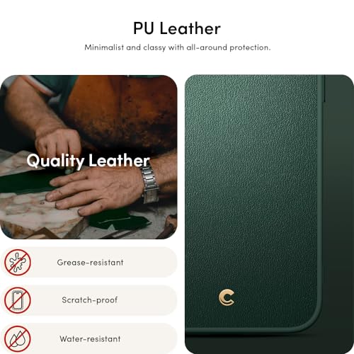 Image of Spigen Cyrill Kajuk Mag | iPhone 15 Pro Max Case | iPhone 15 Pro Max Back Cover | Faux Leather+TPU+PC - Forest Green