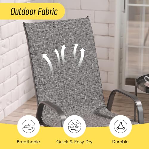 Image of Betterhood Patio Chairs Set of 2, Stackable Outdoor Dining Chairs Set with Breathable Seat Fabric, All-Weather Powder-Coated Metal Frame for Deck, Pool Side and Backyard, 350LBS Capacity (Grey)
