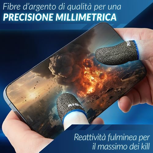 Risoka Gaming Finger Sleeves 10 Pezzi - Scorrimento Perfetto Sul Touchscreen – Adatto A Tutti I Giochi - Accessori Gadget Controller Smartphone - Guanti Sleeve Telefono - Phone Gamer Manicotto - 6