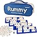 Doublefan Rummy Set,Travel Size Rummy Game with Durable Canvas Bag, Classical Rummy Game for Adult and Kids,106 Tiles, 4 Playing Rack, 1 Dice (2-4 Players)