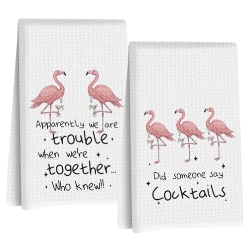 Image of Hanamiya Na 2 Pcs Funny Flamingo Kitchen Towels 14x24 Inch, Hot Pink Bird Dish Towels Waffle Weave Hand Cloth Tea Towel for Home Kitchen Bar Decor, Flamingo Gifts for Women Mom