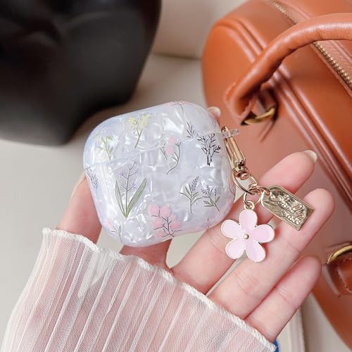 Image of MINSCOSE for Cute Glitter AirPods 4 Case,Shell Pattern Pretty Flower Design with Trendy Floral Keychain,Soft TPU Protective Cover with Cleaner Kit for Girls Women for AirPods 4-Colorful