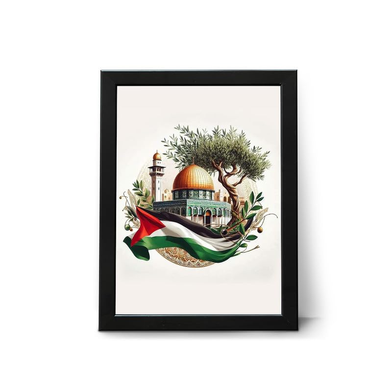 Islamic Wall Decor Frames - Al Aqsa Mosque (Aqsa Masjid) Islamic Wall Quotes Framed Paintings for Prayer Room (8inchx12inch, Framed with Leminated Poster), FWBAQSA11_18