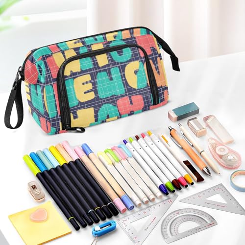 Image of Bolaz Big Capacity Pencil Pen Case Pouch Bag School College Office Organizer for Teens Girls Adults Student-Word