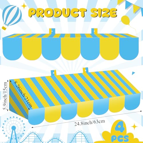 Image of Tallew 4 Pcs 3D Circus Awning Wall Decoration Farmers Market Party Decorations Carnival Awning for Halloween Carnival Theme Party Classroom Decorations(Blue and Yellow)