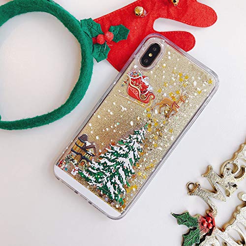 Luvi For Iphone 6 Plus/6S Plus Christmas Case Funny Bling Glitter Liquid Fashion Tree Rudolph Pattern Flowing Floating Luxury Shiny Sparkle Quicksand Sequin Case Cover 5.5 Inch Gold #TOP1
