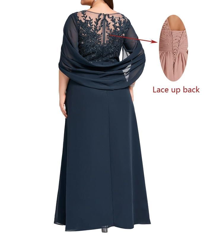 Mother of The Bride Dresses Lace Appliques Chiffon Formal Evening Dress Pleated Plus Size2