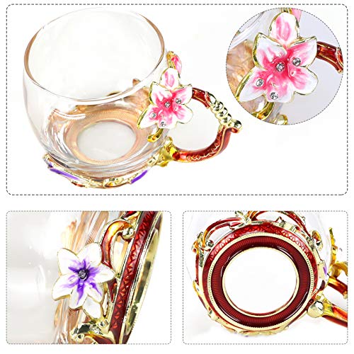 Glass-Tea-Cup-with-LidsFlower-Butterfly-Lead-Free-Handmade-Coffee-Mug-Tea-Cup-with-Flower-SpoonPack-of-2Personalized-Great-for-Women-Wife-Mom-Grandma-present-Girls-Friends-Birthday-Valentines-Day