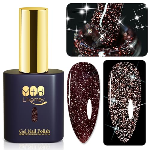 YTD Likomey Smalto Semipermanente per Unghie in gel,15ml Marrone Glitterato Riflettente Glitter Colori Smalti Semipermanenti per Unghie,Autunno Inverno Olografico Ultra Brillante del UV Gel