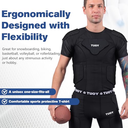 image for DGXINJUN Men's Padded Football Rib Chest Protector Shirt Heart Shoulde
