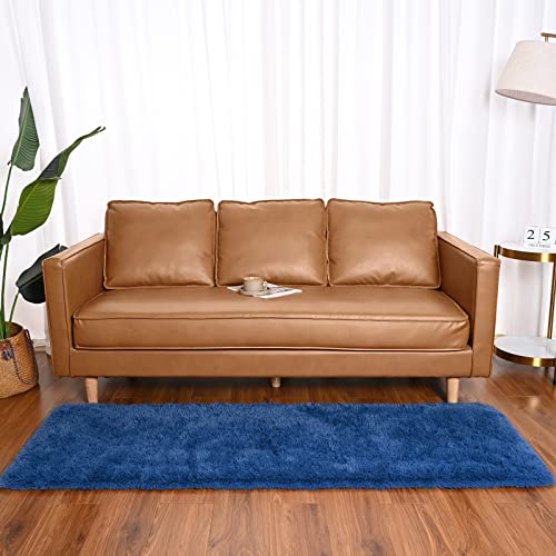 Rtizon Soft Shag Runner Rug For Bedroom, 2X6 Feet Fluffy Rugs With Non-Slip Bottom For Hallway Bedside Living Room Dorm, Furry Area Rug For Indoor Home Decor, Navy Blue #TOP2