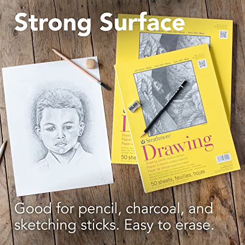 Strathmore 300 Series Drawing Paper Pad, Top Wire Bound, 11X14 Inches, 25 Sheets (70Lb/114G) - Artist Paper For Adults And Students - Charcoal, Colored Pencil, Ink, Pastel, Marker #TOP1
